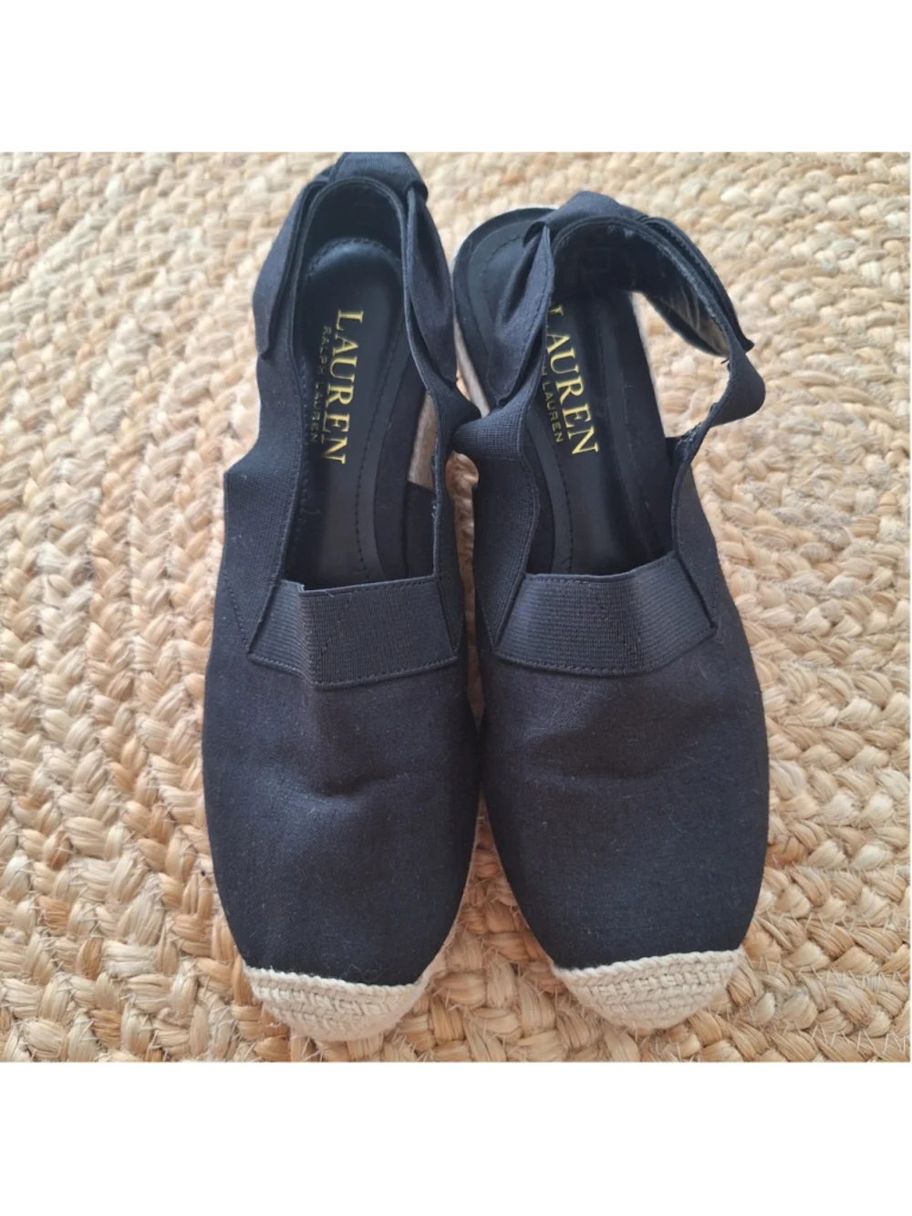 Ralph Lauren Helma Espadrille Slingback Wedge Sandals Black Women’s Size 6.5B